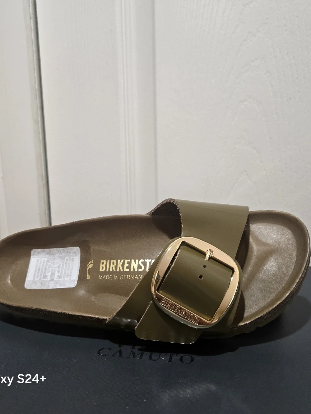 Birkenstock Madrid Big Buckle Slide Sandal in Metallic Gold